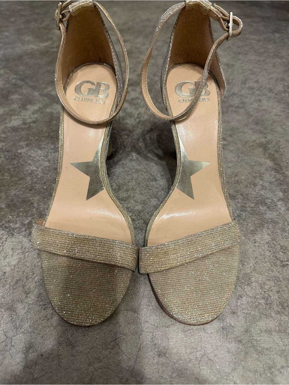 Gianni Bini Shimmery Gold Ankle-Strap Heels